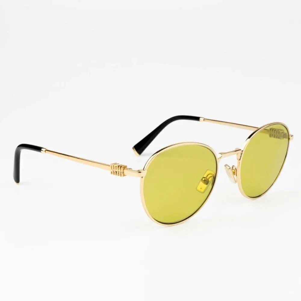 NEW Miu Miu MU55ZS 5AK07O Gold Olive Green Round Unisex Sunglasses 0MU 55ZS